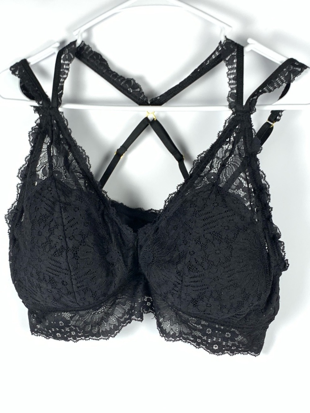 Aerie Bralette XL Black Lace Strappy Racerback Wireless Pullover Bra